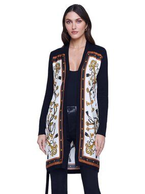 L'AGENCE Beverly Silk Panel Key Scarf Cardigan S NWOT